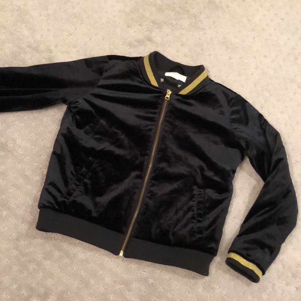 Gymboree zip up jacket.  Black velour - so soft!  Gold trim. Front pockets. EUC!